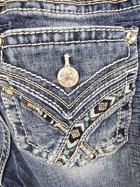 Miss ME Women's Blue Embroidered Pocket Jeans